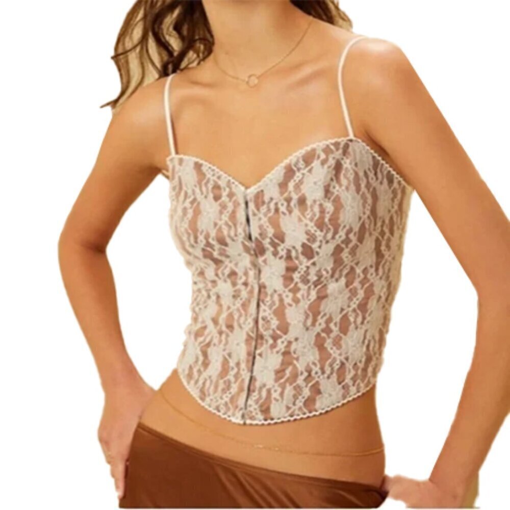 ❤️ PACSUN Beverly & Beck Sweetheart Lace Corset White Lace Top SIZE XS